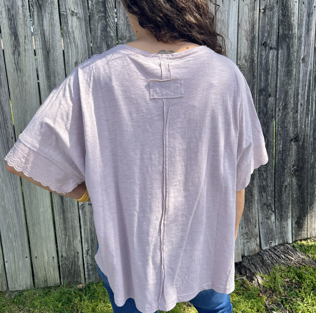 Taupe Lace Sleeve Tee