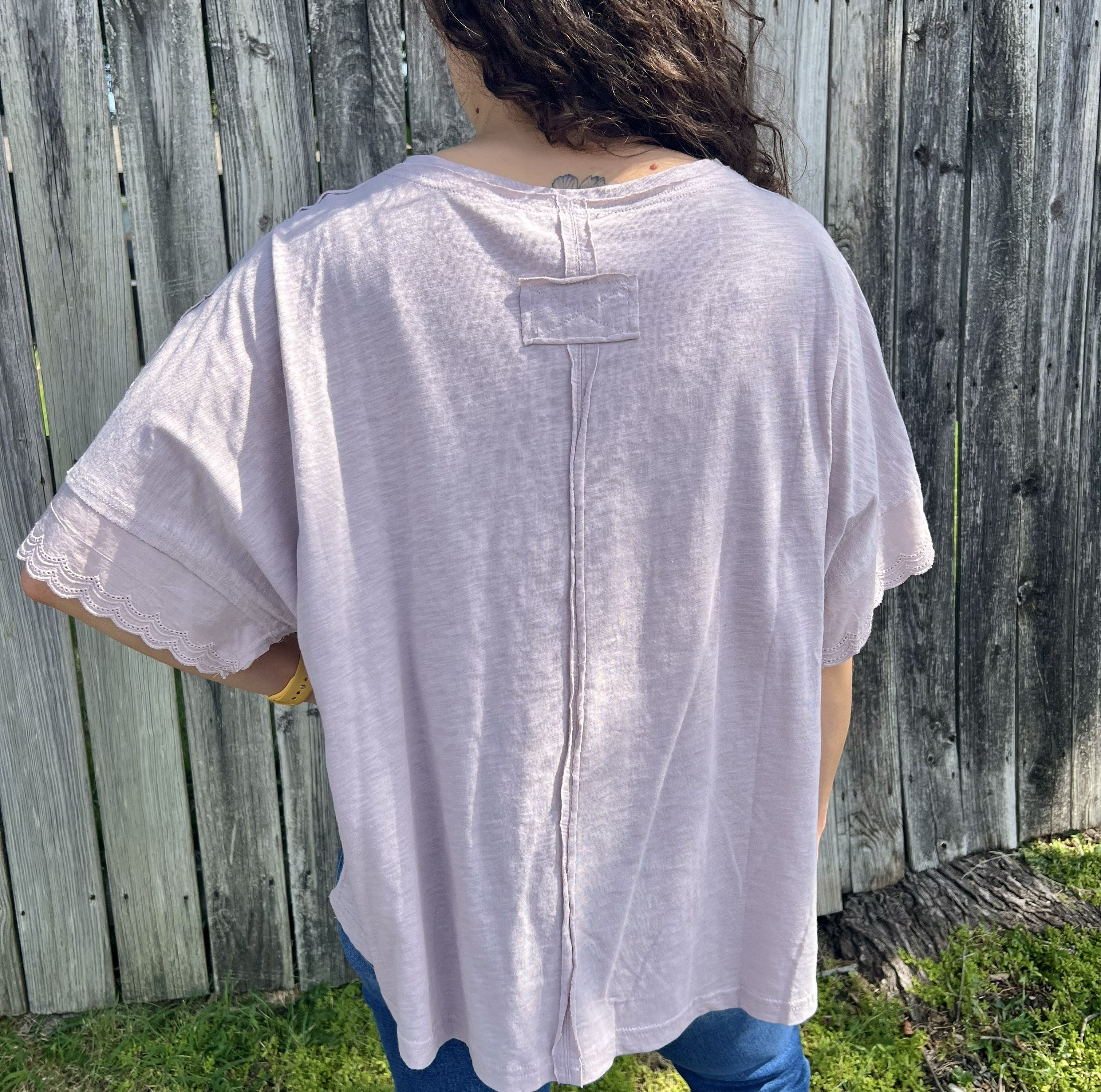Taupe Lace Sleeve Tee