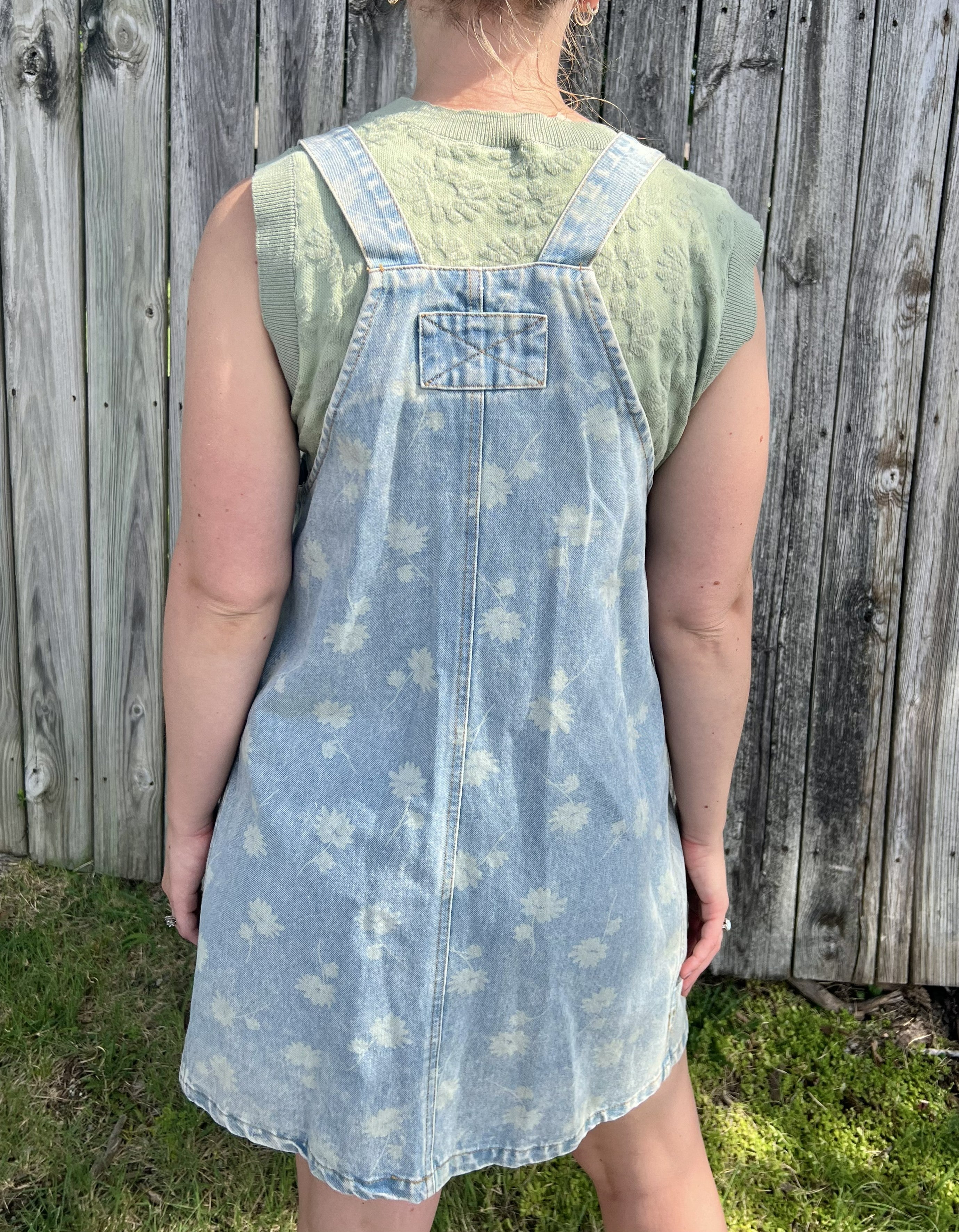 Flower Print Denim Overall Dress