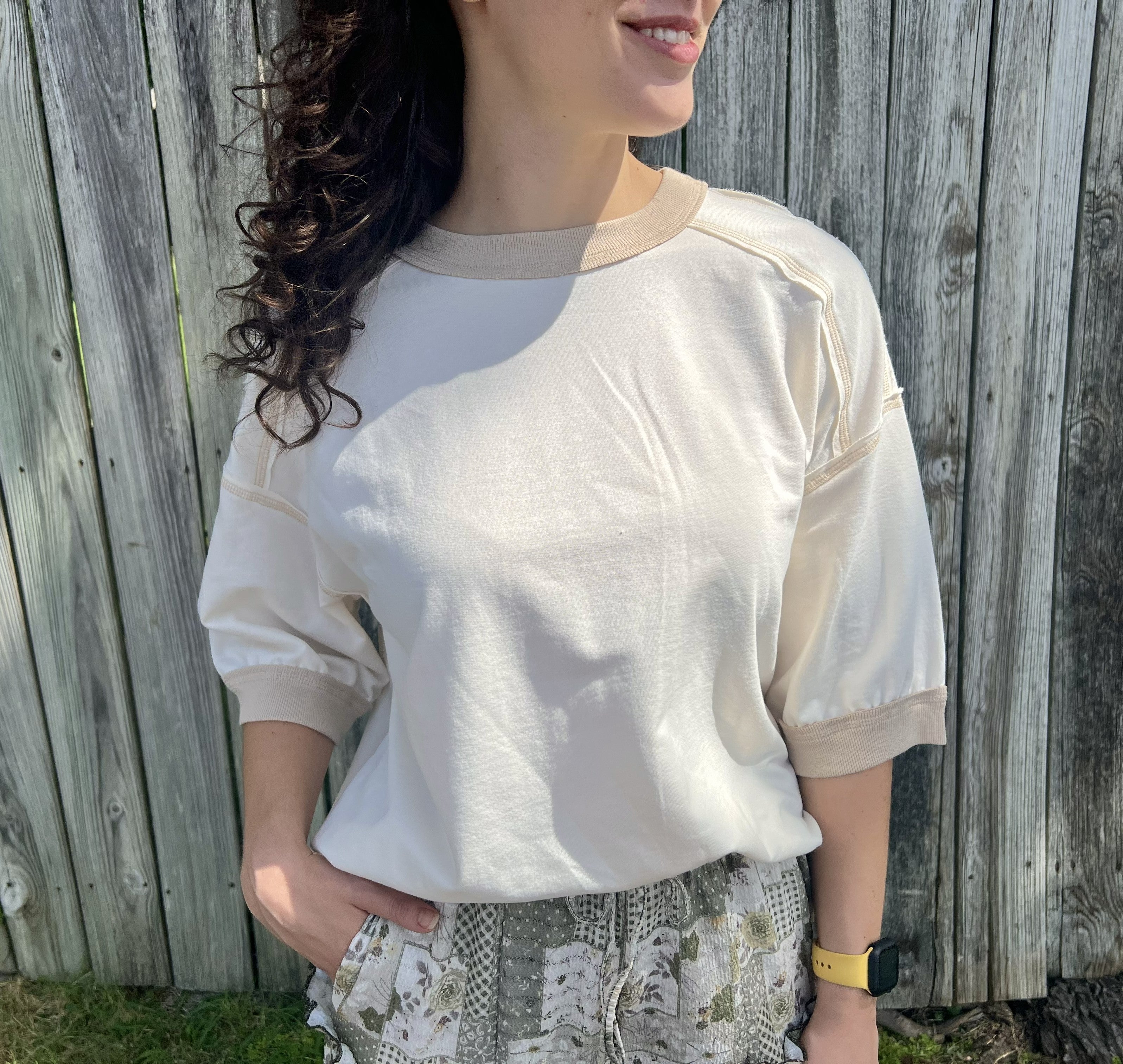 Cream Short Sleeve Sweatshirt