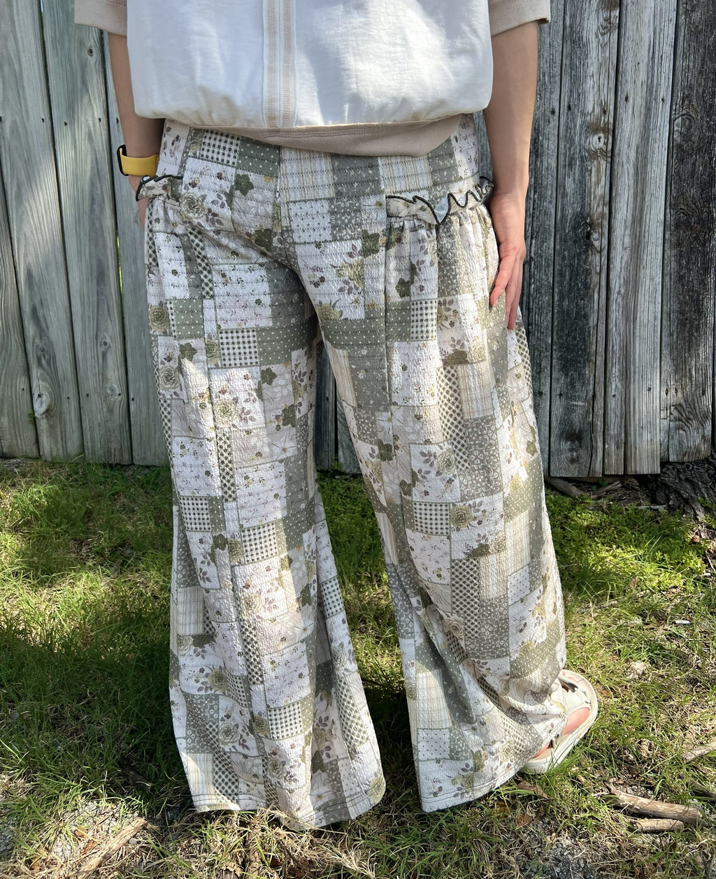 Olive Floral Patchwork Pants