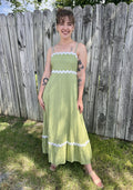 Sage with White Wavy Trim Maxi Dress