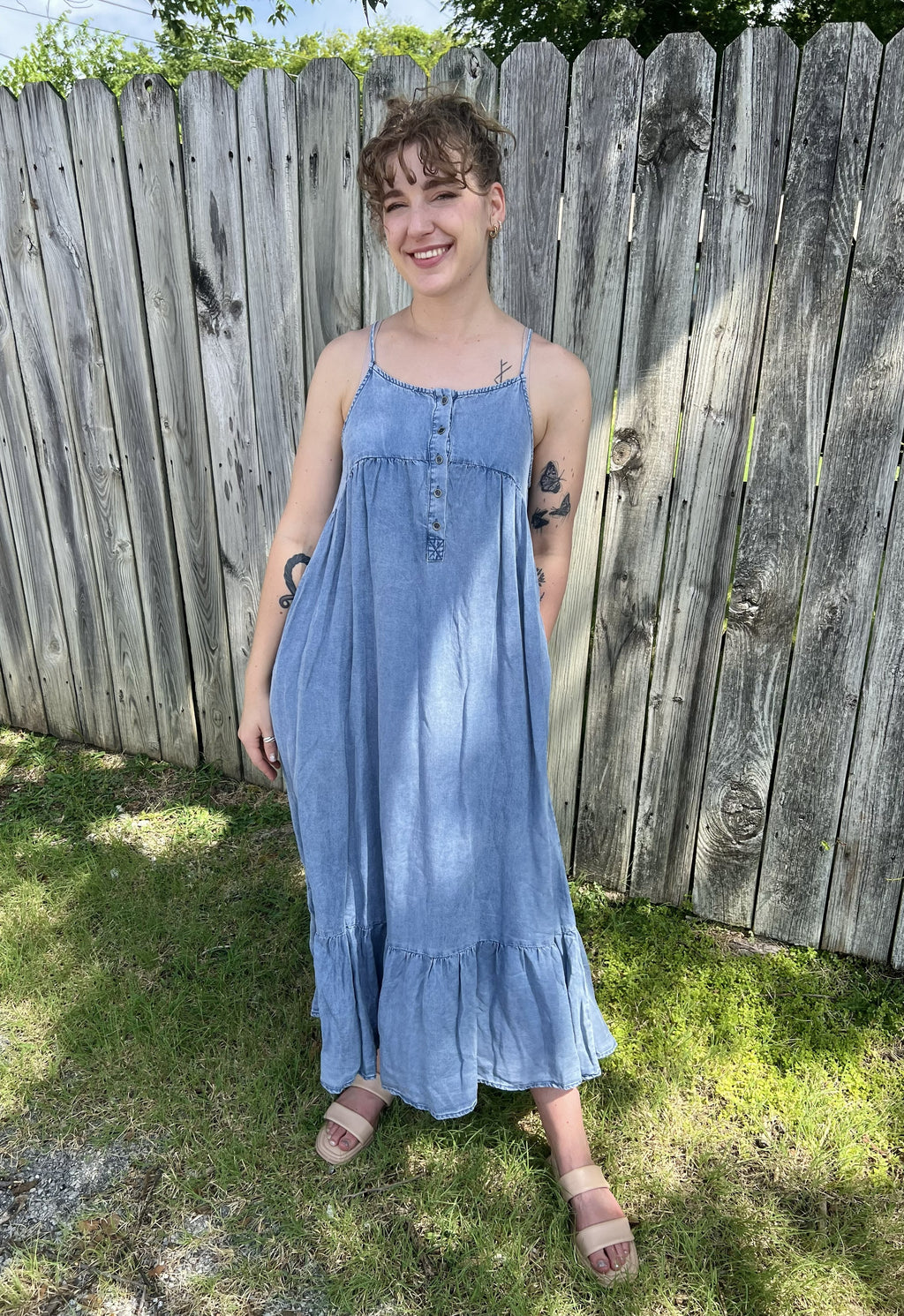 Chambray Henley Maxi Dress
