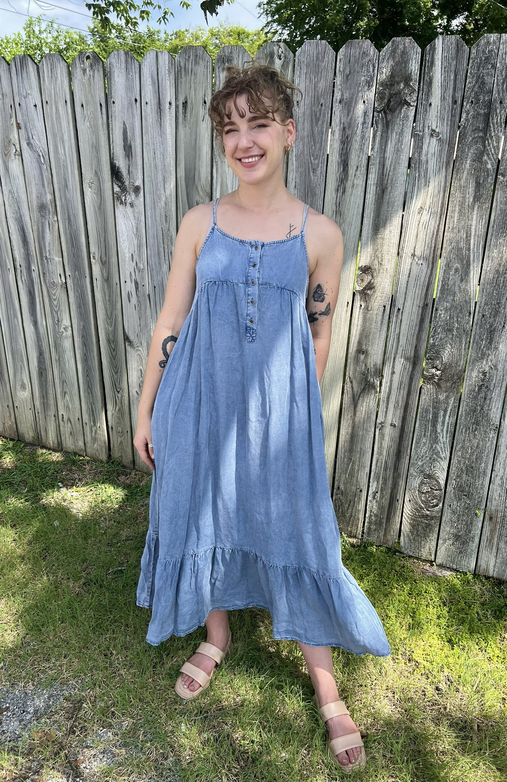Chambray Henley Maxi Dress