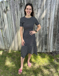 Black with White Striped Ribbed Midi Dress