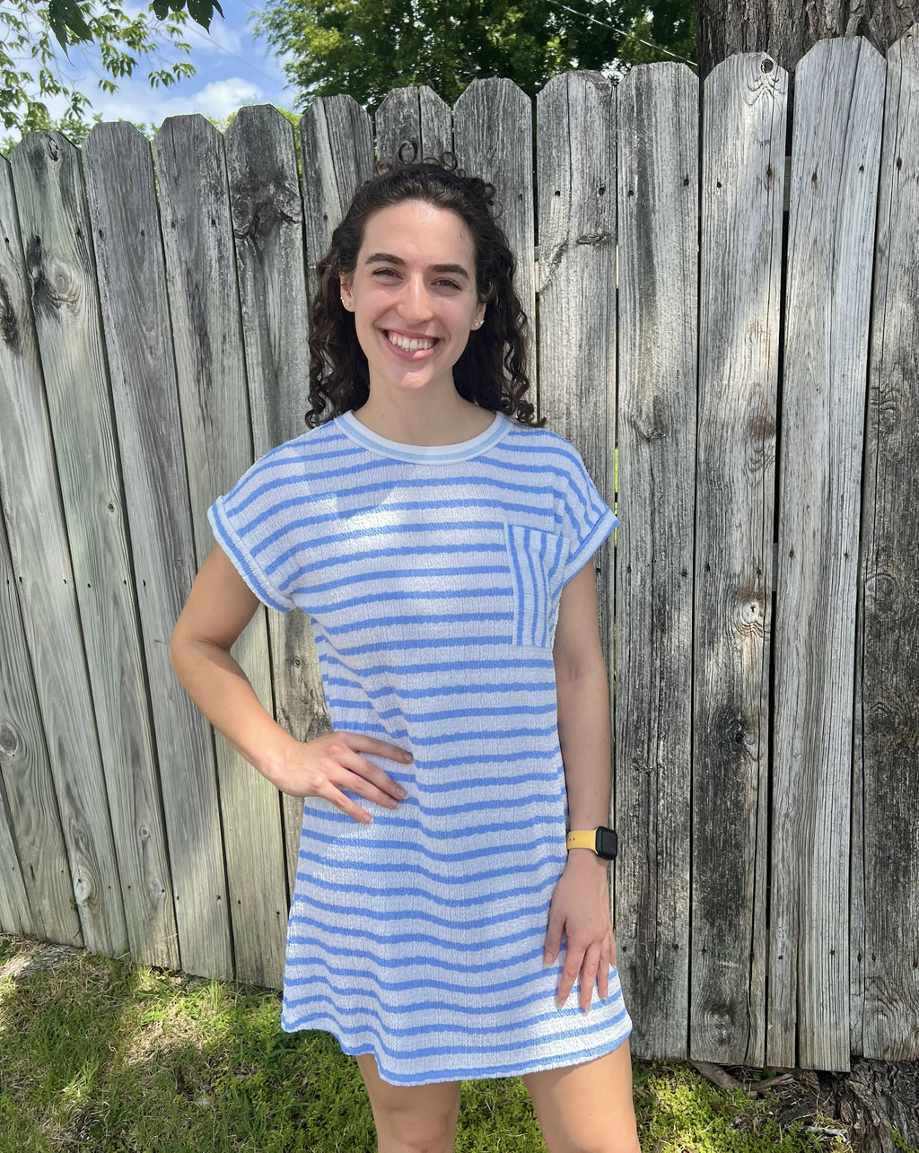Blue Striped Pocket Mini Dress