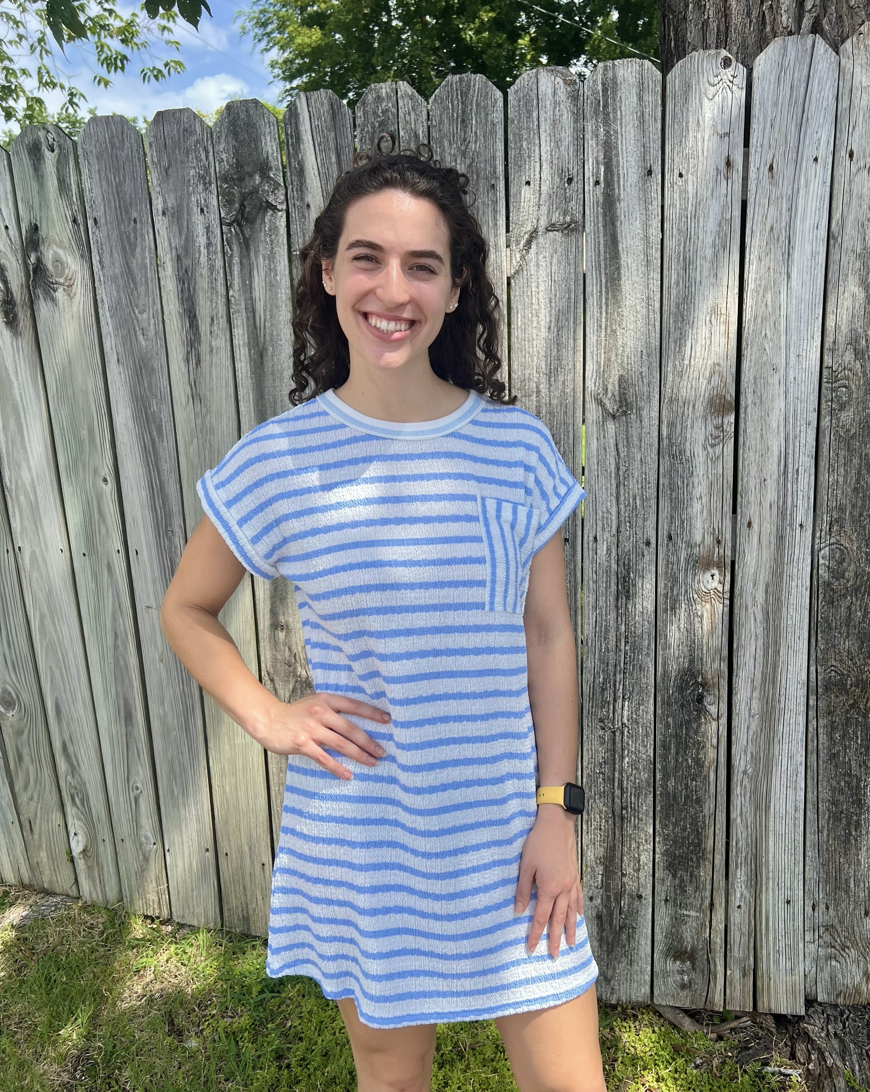 Blue Striped Pocket Mini Dress