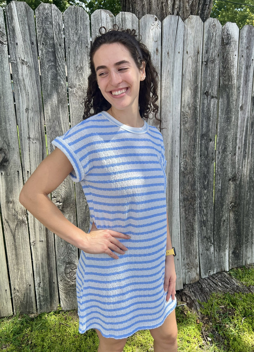 Blue Striped Pocket Mini Dress