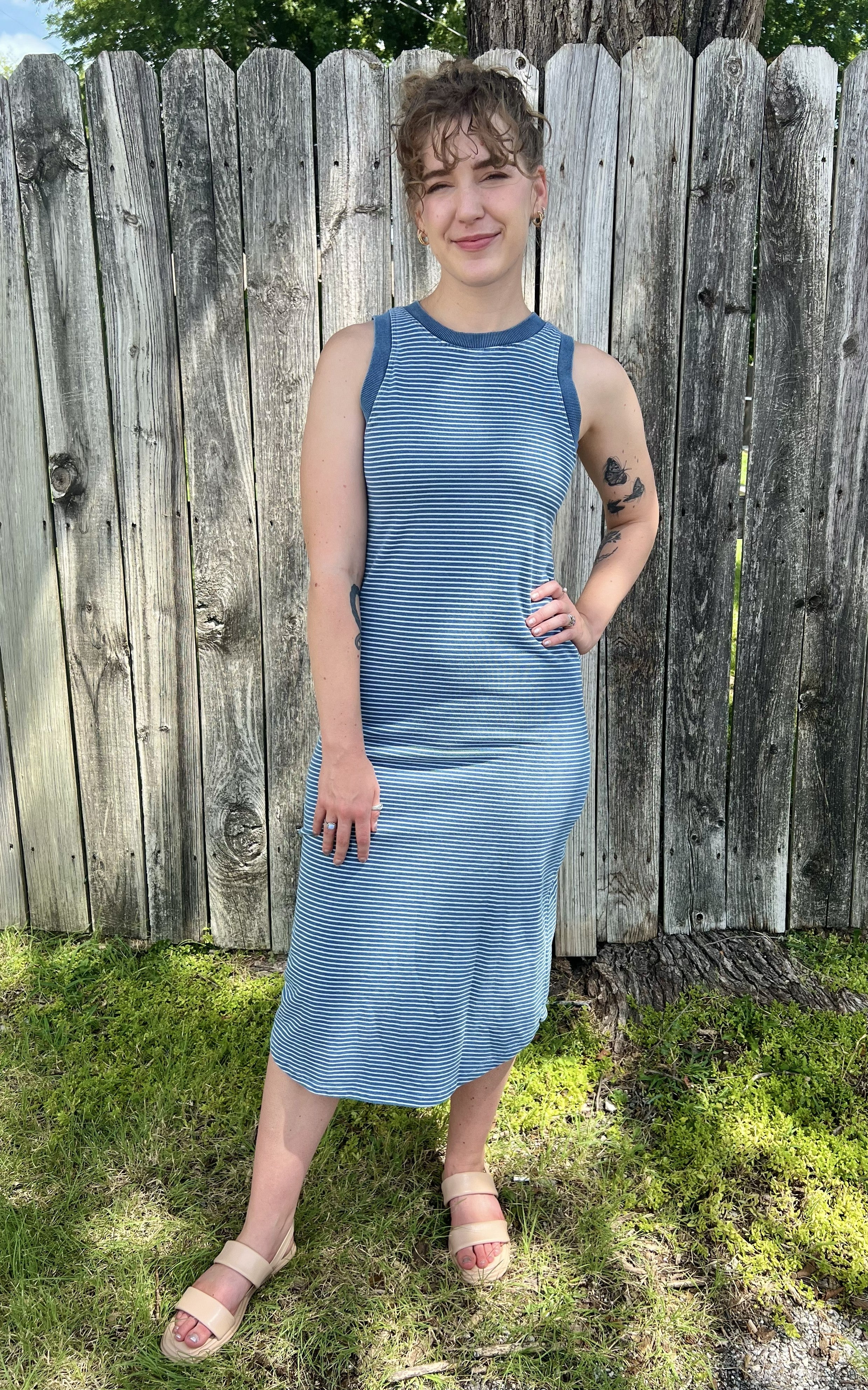 Blue Striped Midi Dress