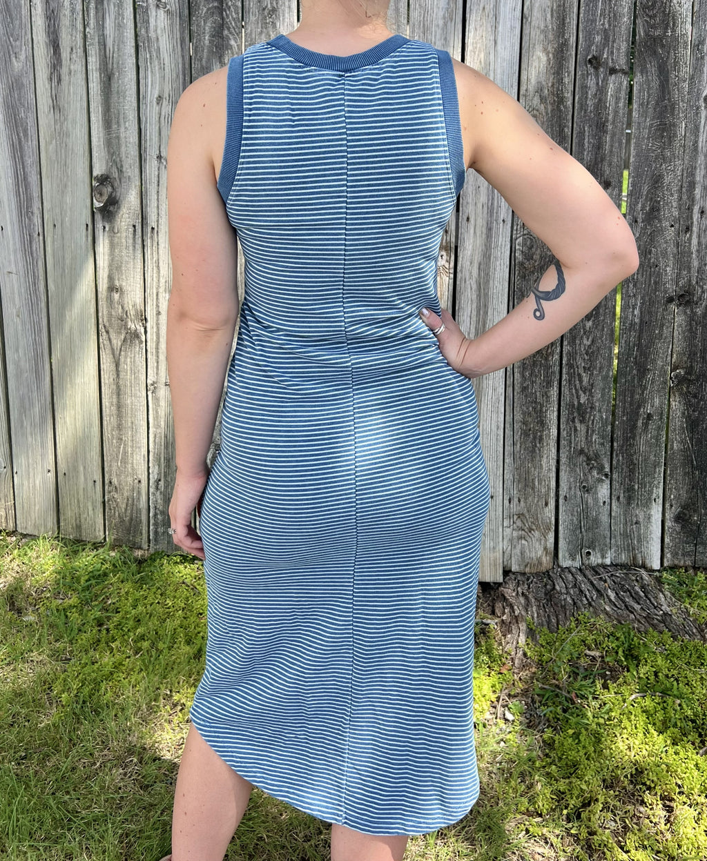 Blue Striped Midi Dress