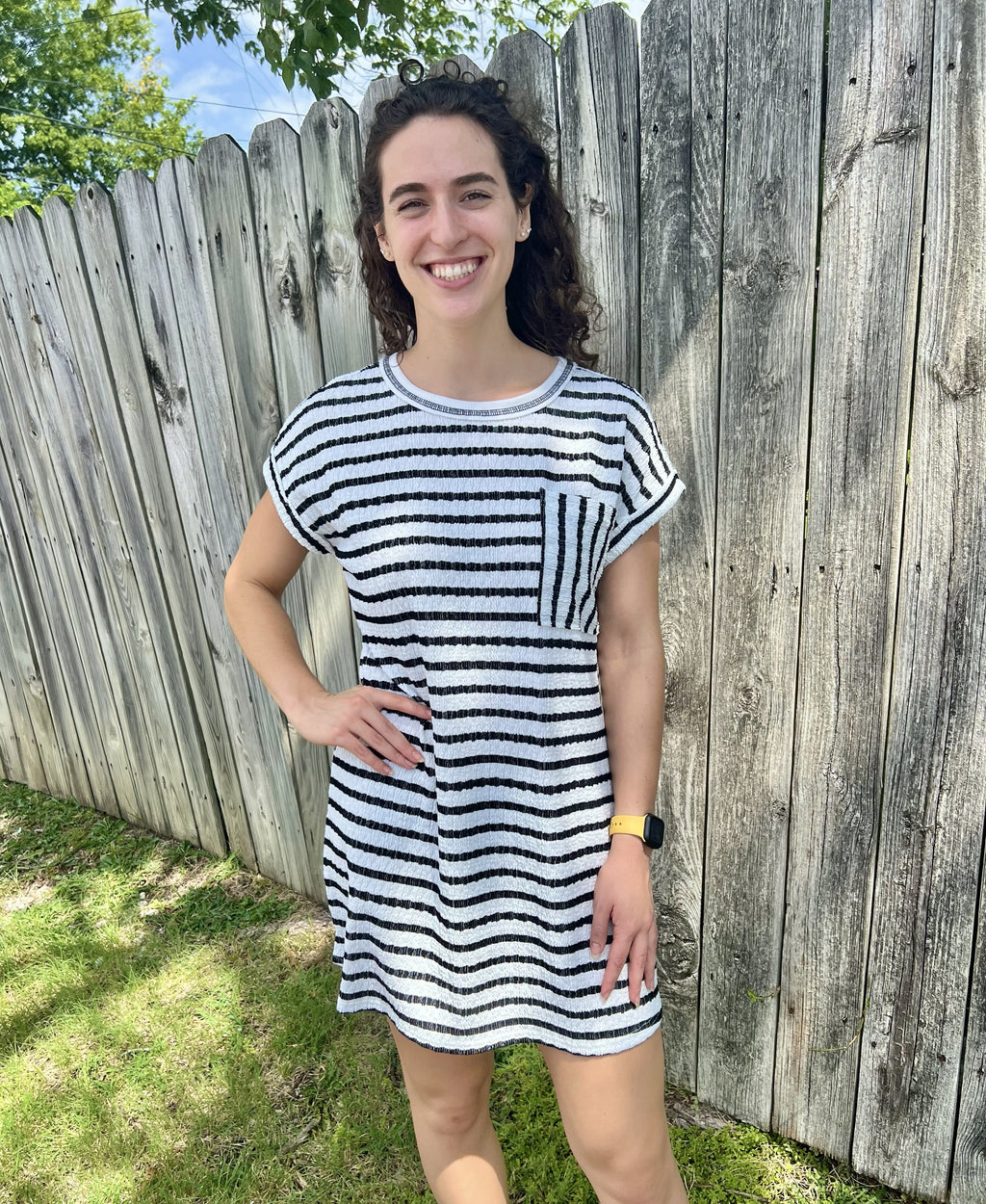 Black Striped Pocket Mini Dress