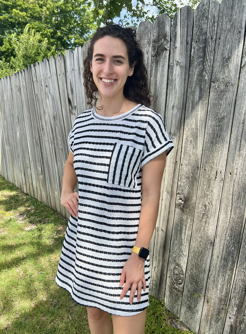 Black Striped Pocket Mini Dress