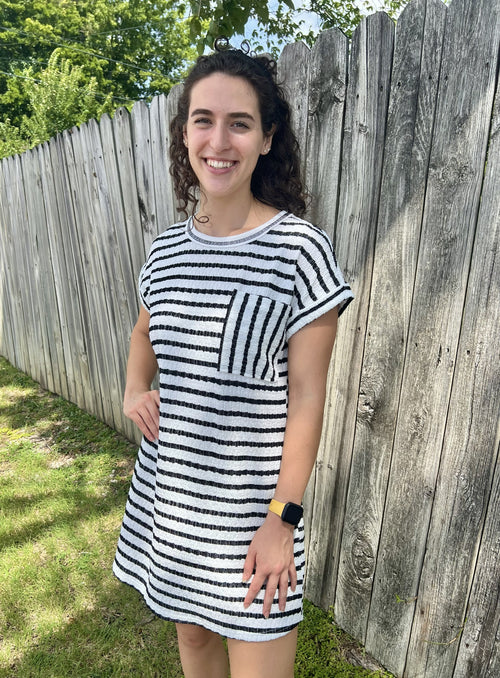 Black Striped Pocket Mini Dress