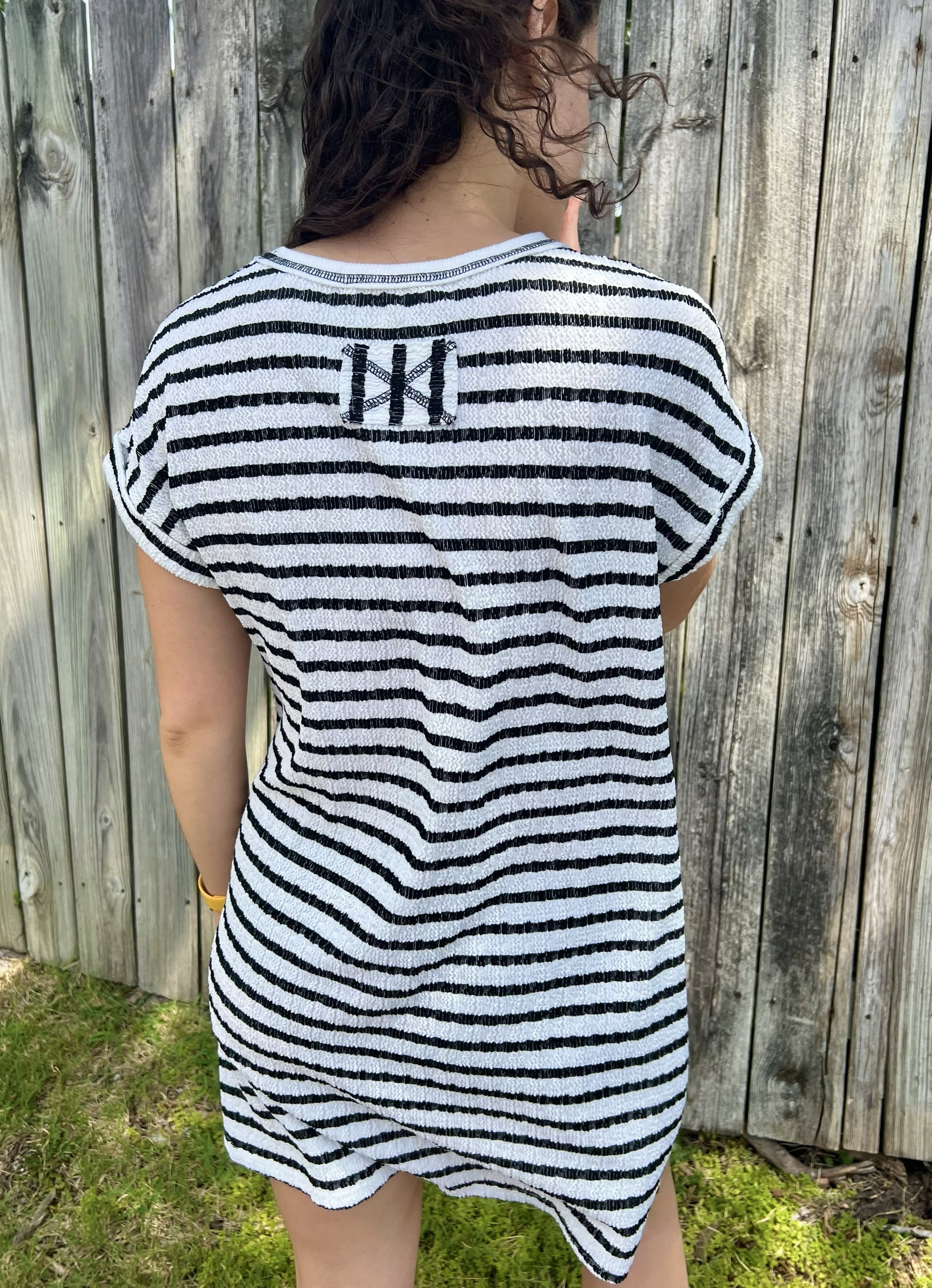 Black Striped Pocket Mini Dress