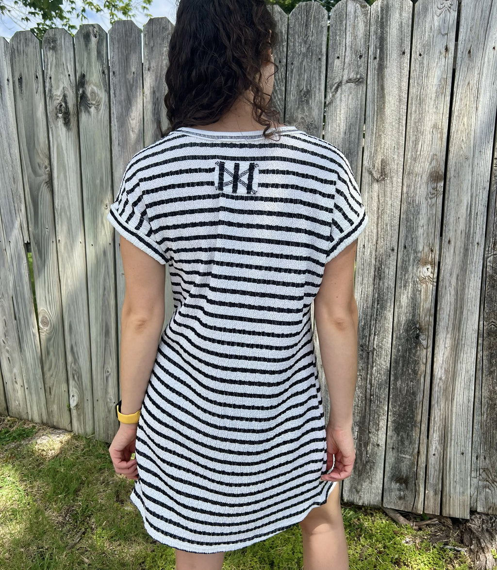 Black Striped Pocket Mini Dress