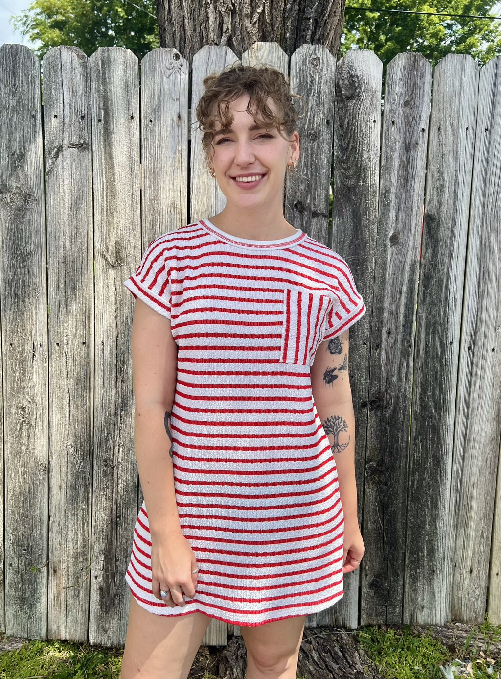 Red Striped Pocket Mini Dress