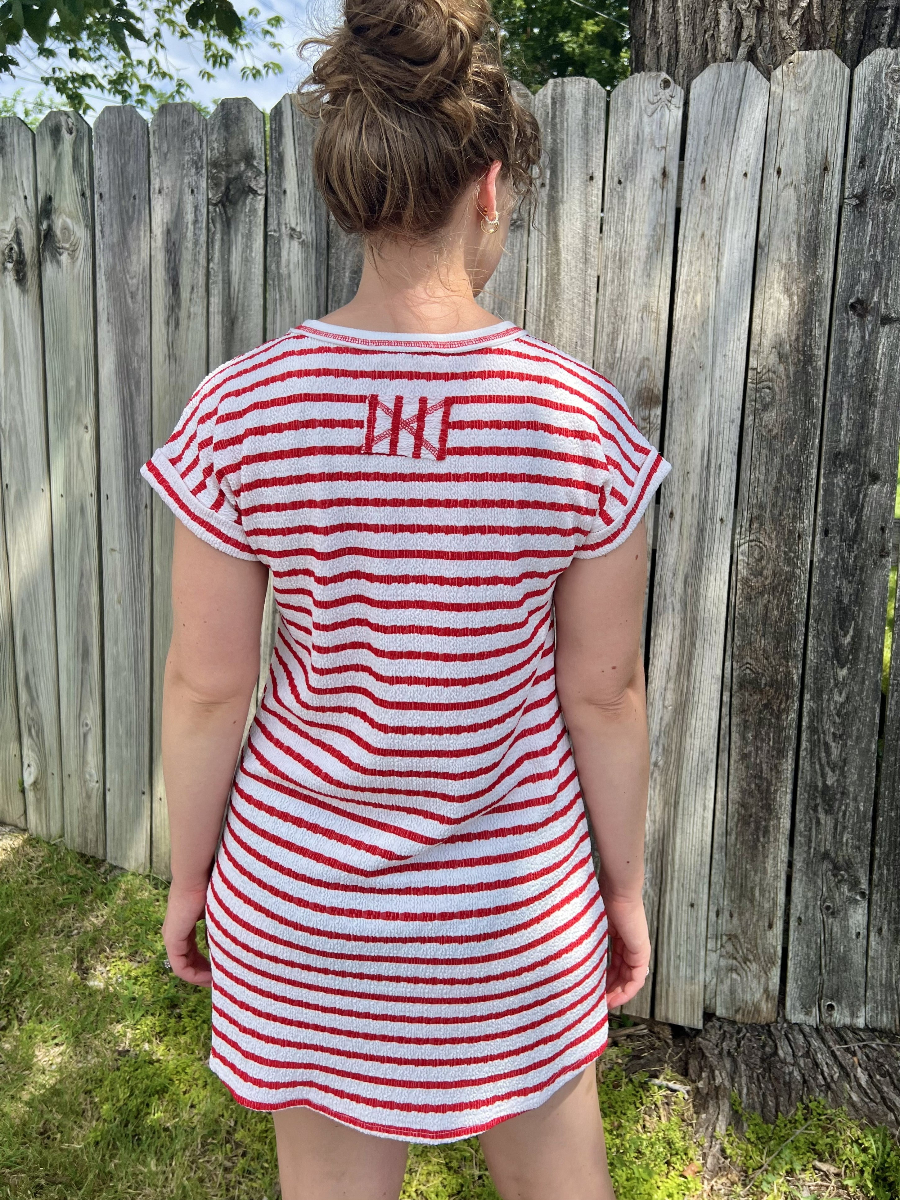Red Striped Pocket Mini Dress