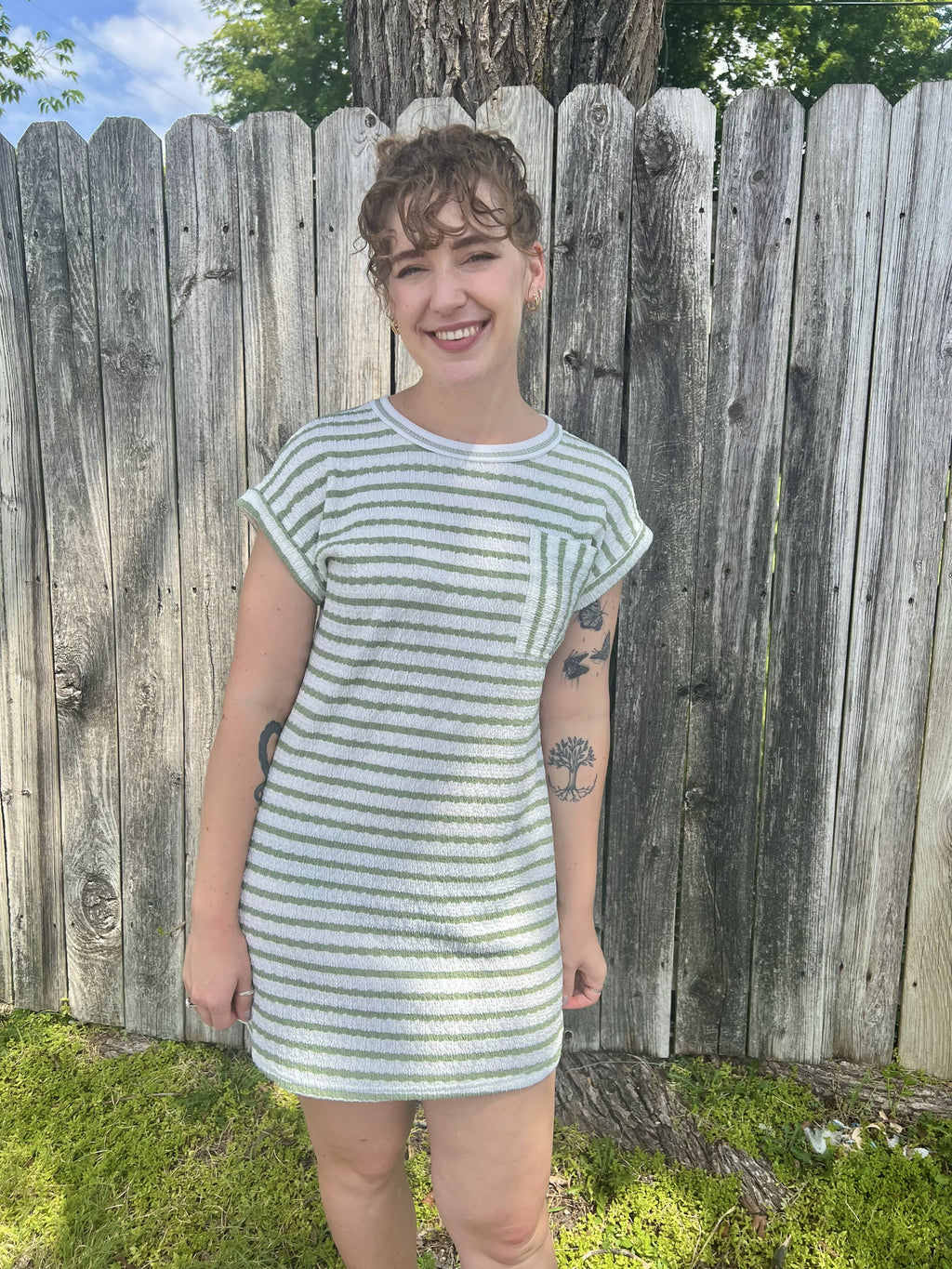 Olive Striped Pocket Mini Dress