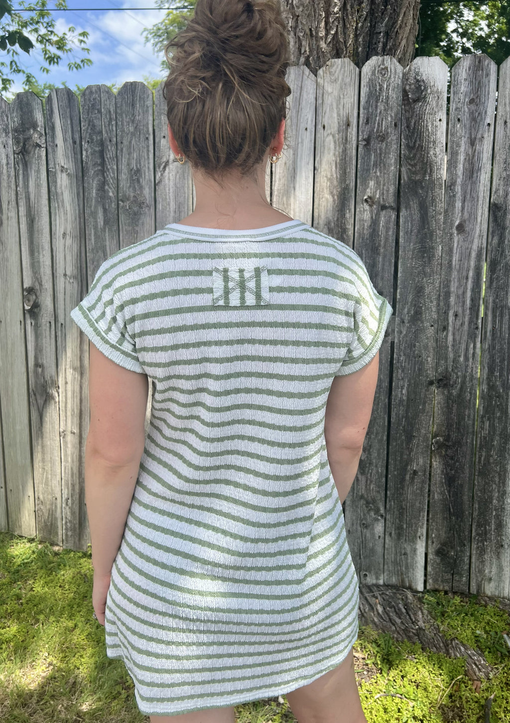 Olive Striped Pocket Mini Dress