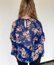 Blue Floral Ruffle Top