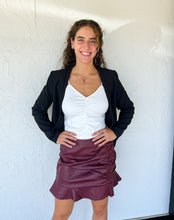 Burgundy Ruffle Leather Skirt
