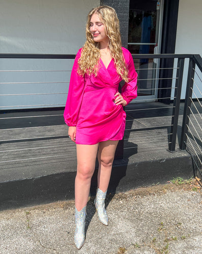 Magenta Faux Wrap Dress