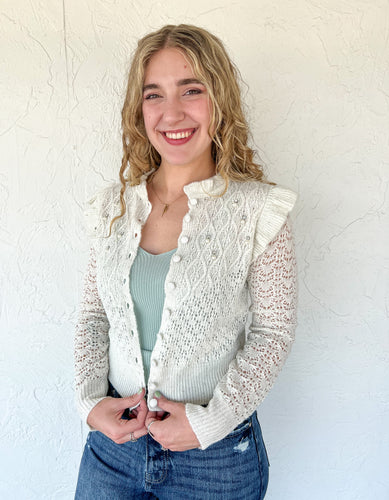 White Rhinestones and Pearls Cardigan