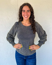Washed Gray Balloon Sleeve Top
