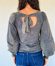 Washed Gray Balloon Sleeve Top