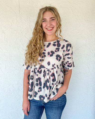 White Cheetah Print Top