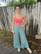 Teal Blue Asymmetrical Ruffle Pants