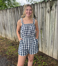 Navy Gingham Romper