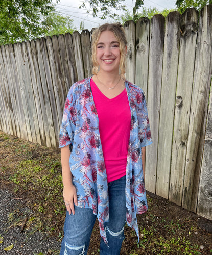 Floral & Feather Blue Kimono