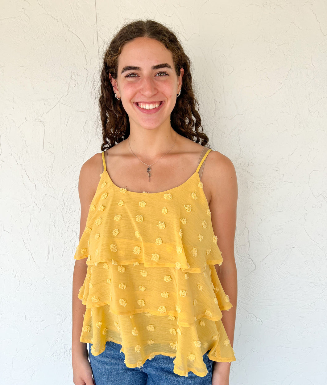 Mustard Yellow Dotted Tank Top