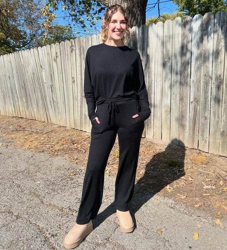 Black Long Sleeve Draped Top