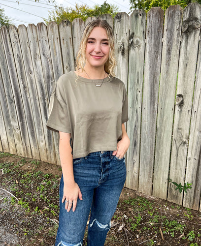 Olive Silky Cropped Top