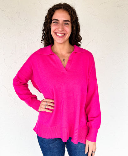 Hot Pink Collared Sweater