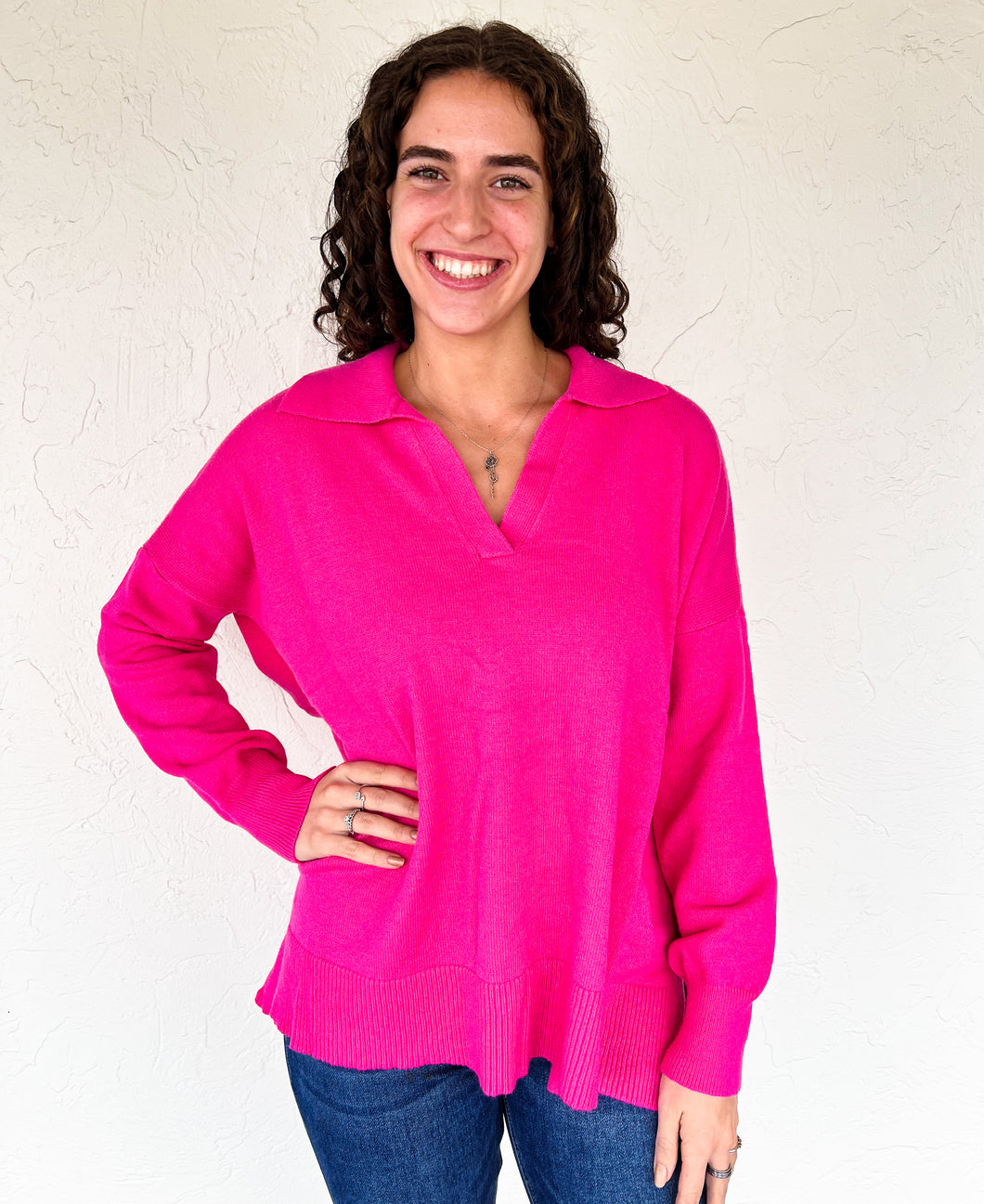 Pink collared sweater deals
