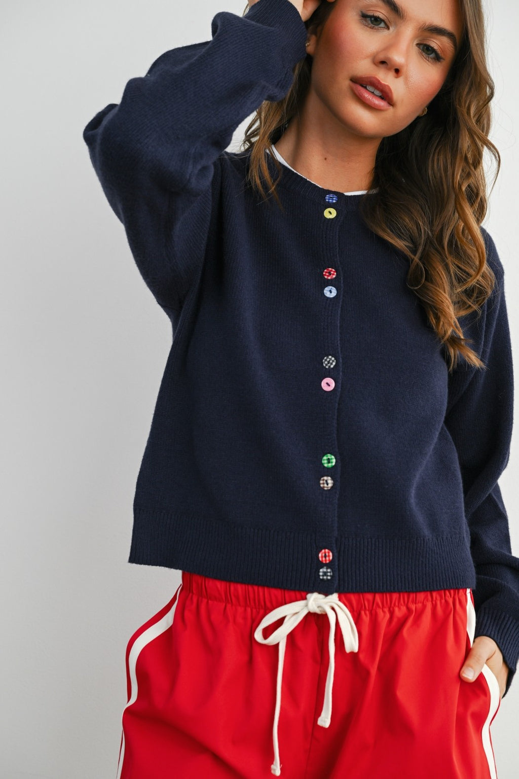Navy Fun Button Cardigan