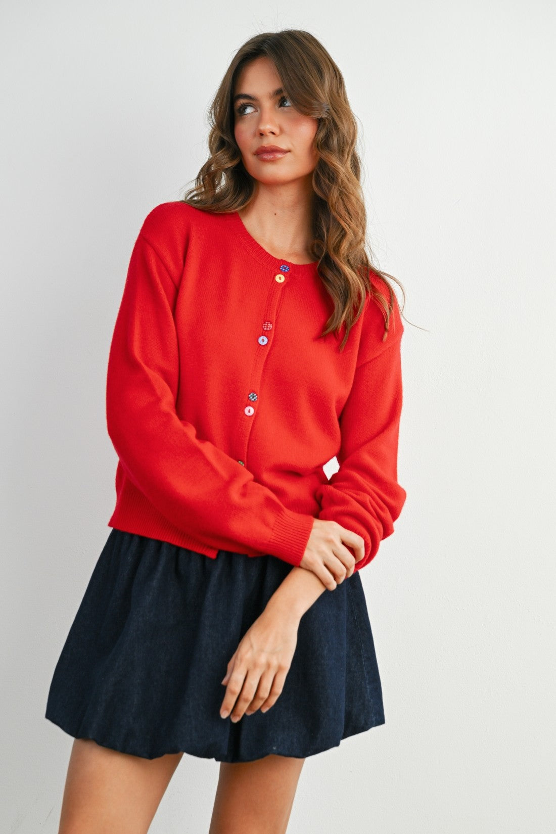 Red Fun Button Cardigan