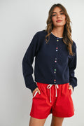 Navy Fun Button Cardigan