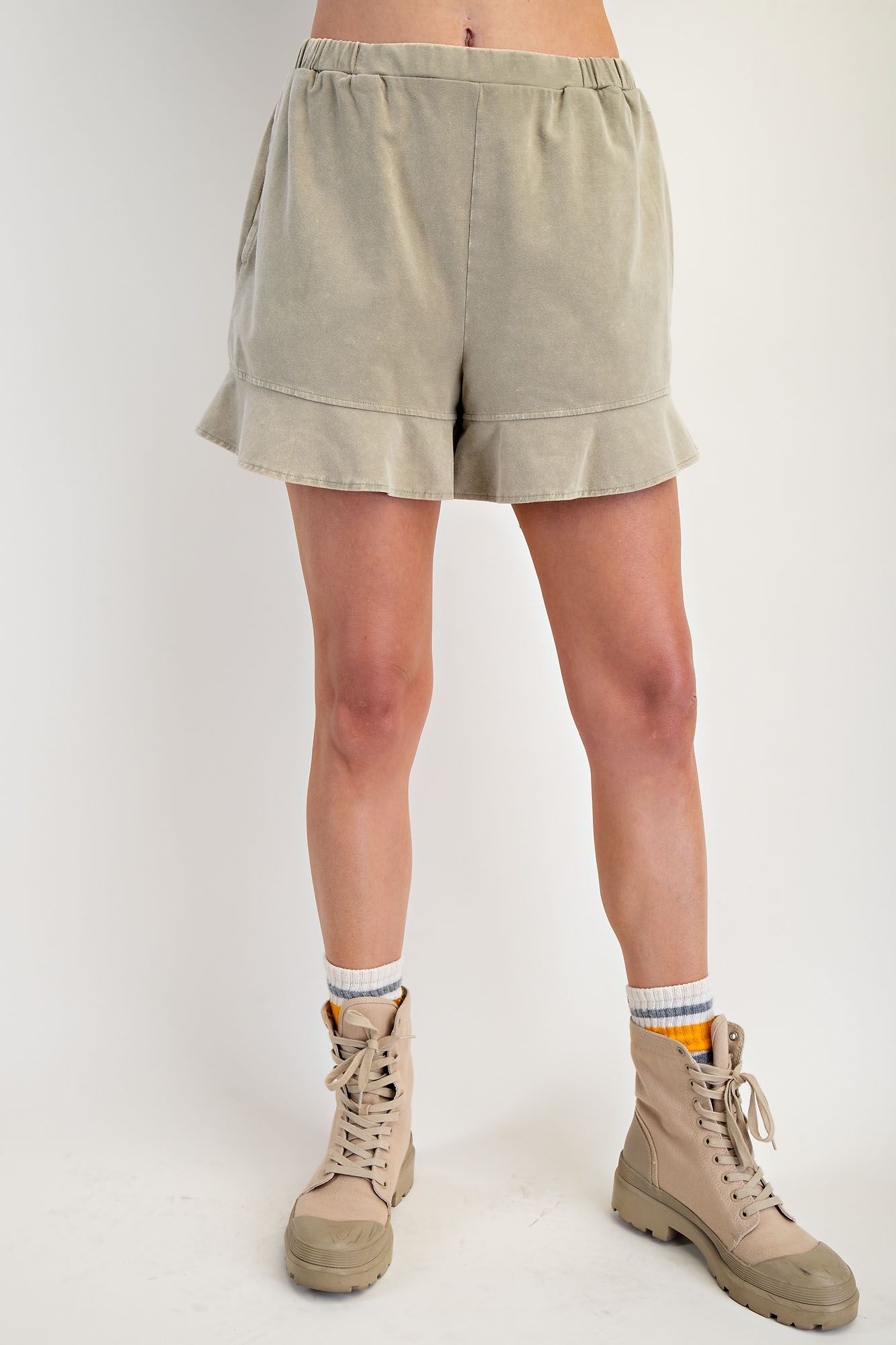 Beige Riffle Trim Shorts