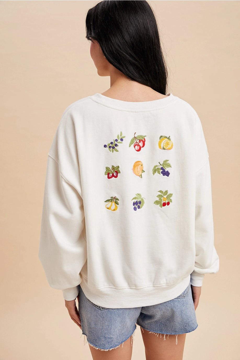 Fruit Embroidered Long Sleeve Tee