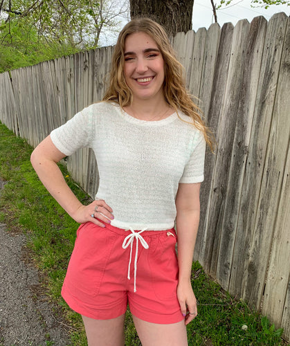 Sage Green Striped Drawstring T-Shirt
