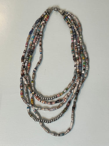 Layered Paper & Metal Beads Necklace