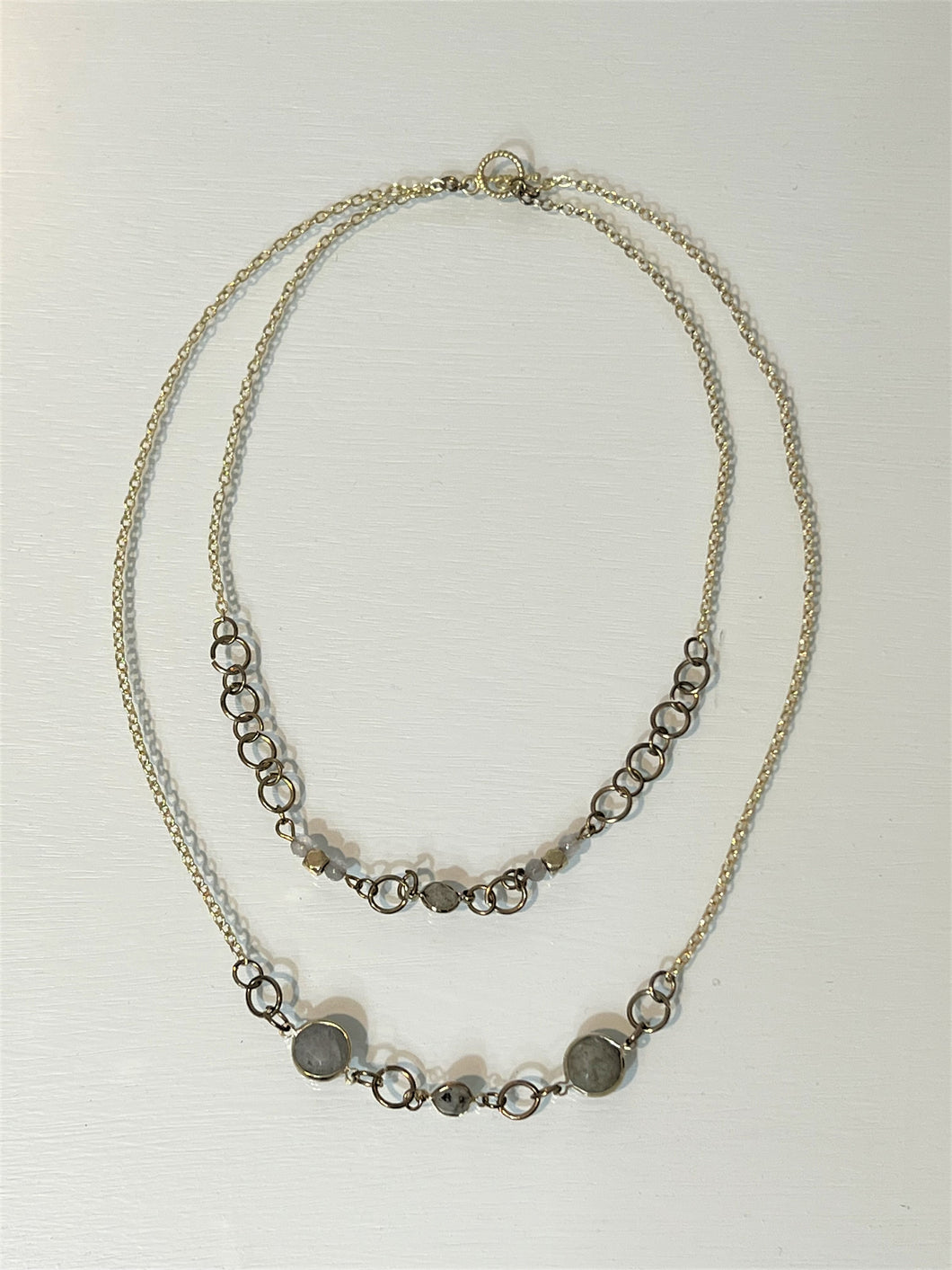 Stacked Gray Gemstone Golden Necklace