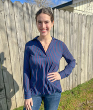 Navy Striped Collar Top