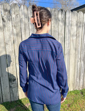 Navy Striped Collar Top