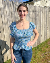 Sky Blue Floral Ruched Top