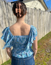 Sky Blue Floral Ruched Top